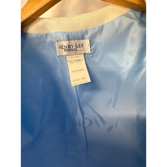 Henry-Lee, baby blue cropped Blazer Jacket with white trim Cloth Covered Buttons - Picture 5 of 8
